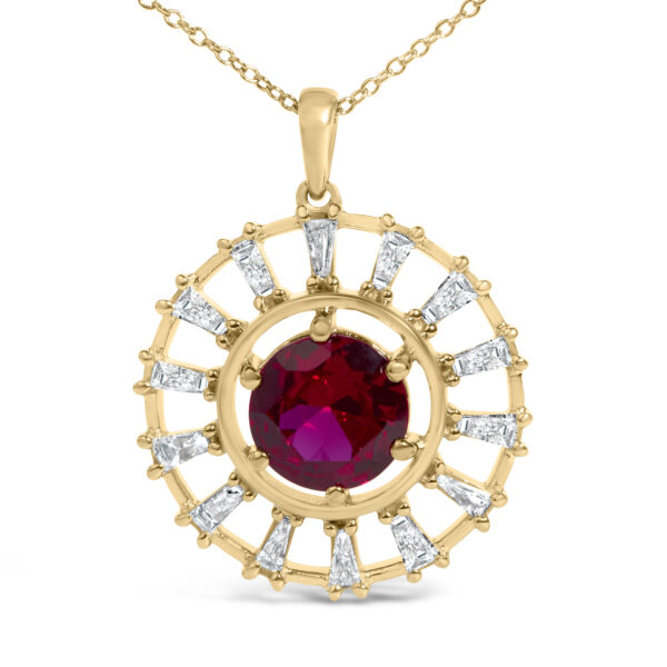 Pendant shown at an angle showing the depth of the prong setting and the edge of the medallion frame