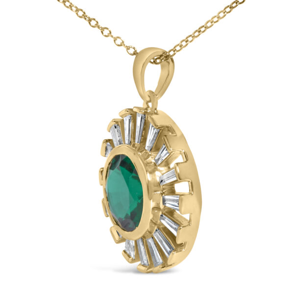 Pendant shown at an angle displaying the bail and chain attachment