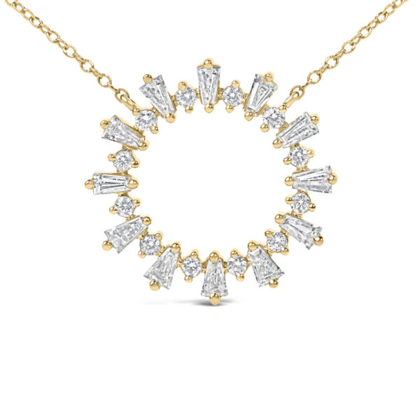 Alternate angle of the 14K gold plated sterling silver starburst pendant showing the diamond arrangement
