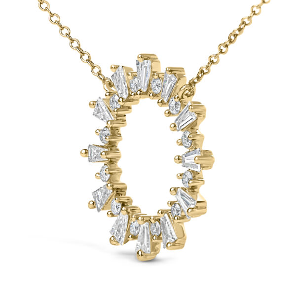 Close-up of the pendant's diamonds and 14K gold plated sterling silver setting