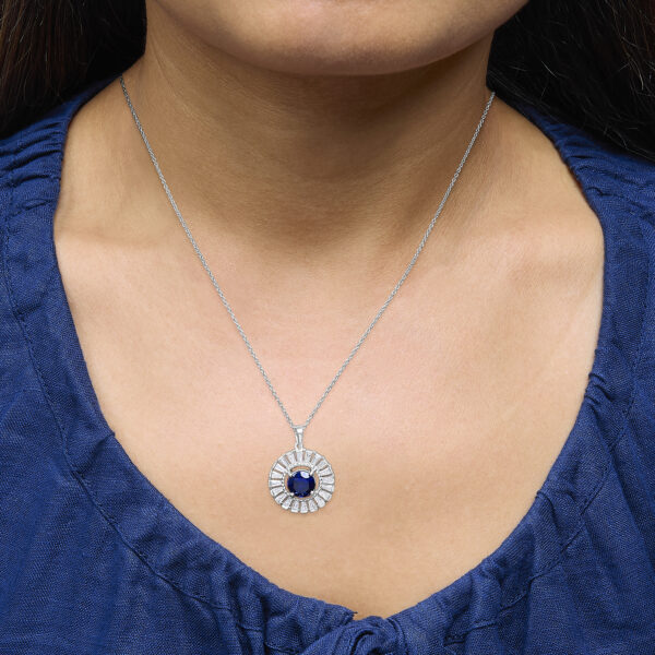 Pendant worn on a neck, showing how the medallion and chain sit together