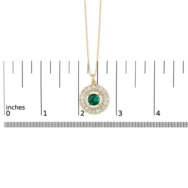 14K Yellow Gold Plated Silver Lab Grown Emerald and Diamond Sunburst Medallion Pendant Necklace - Sterling Silver - alternate view 4