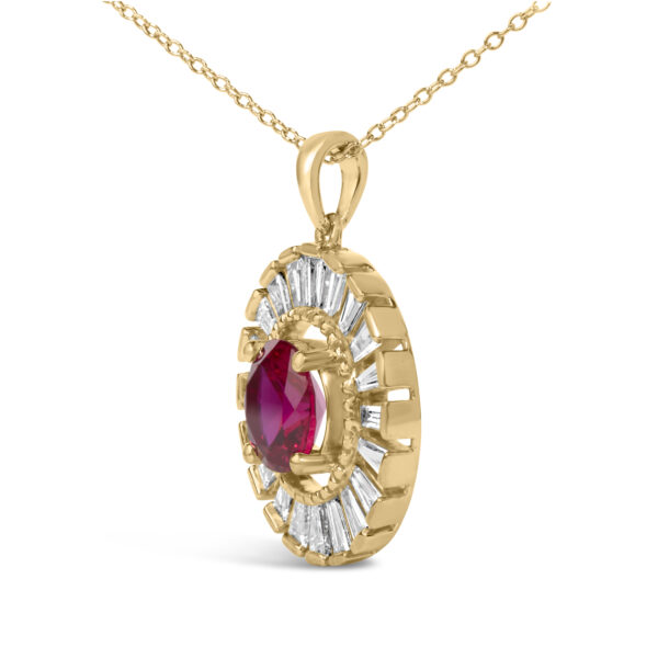 Side view of the medallion pendant showing the bail and edge of the setting