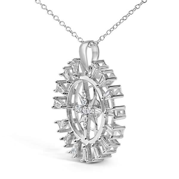 Side angle of the rhodium plated sterling silver pendant showing the bail and chain attachment