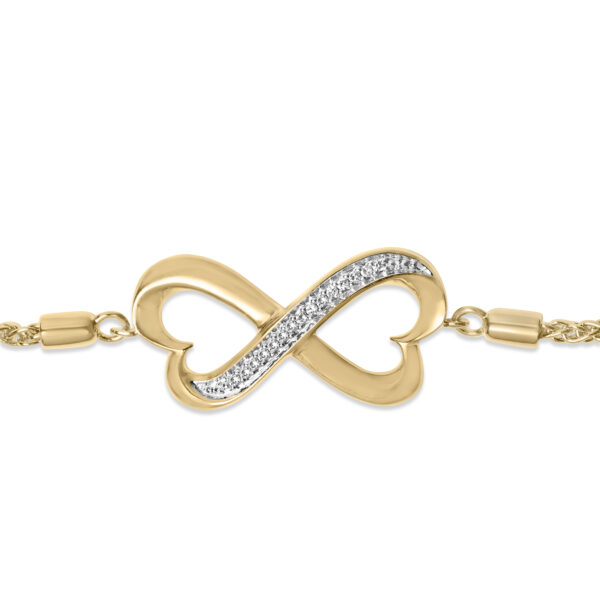 Close-up of the diamond pave setting on the heart infinity bolo bracelet