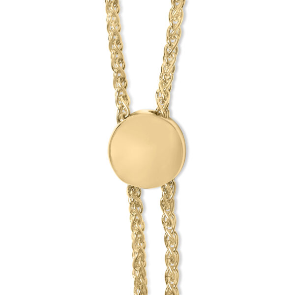 24K gold plated sterling silver bolo bracelet shown from a different angle highlighting the chain and clasp