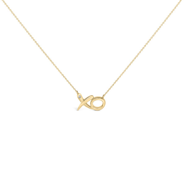 XO pendant necklace in 24K gold plated sterling silver with a bezel-set round diamond accent