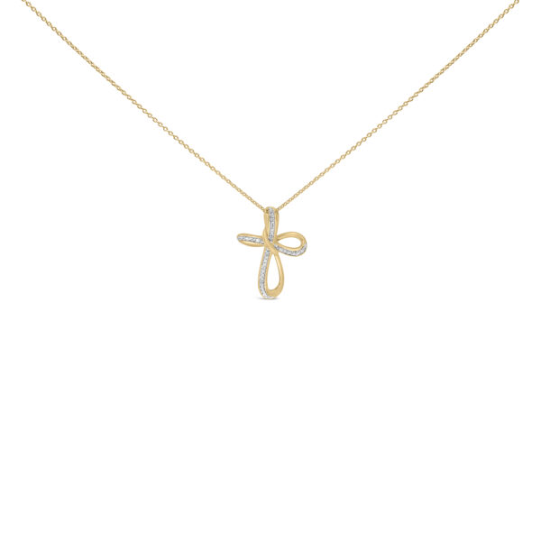 Infinity cross pendant in 24K gold plated .925 sterling silver with pave-set round diamonds, on a cable chain