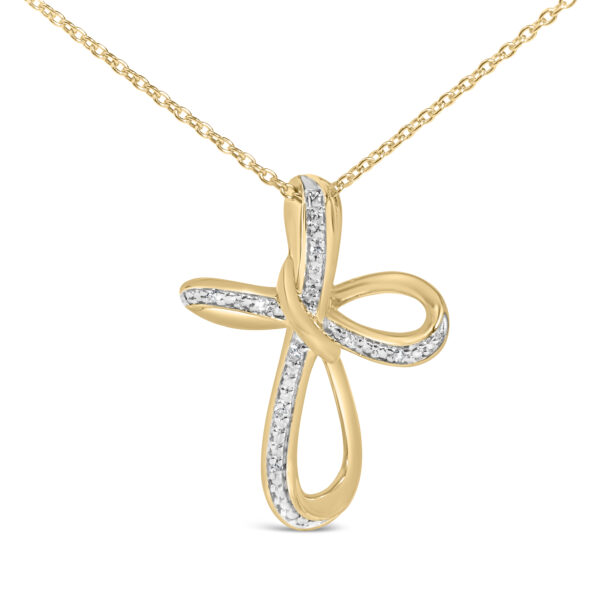 Side angle of the 24K gold vermeil infinity cross pendant showing the cable chain and clasp area