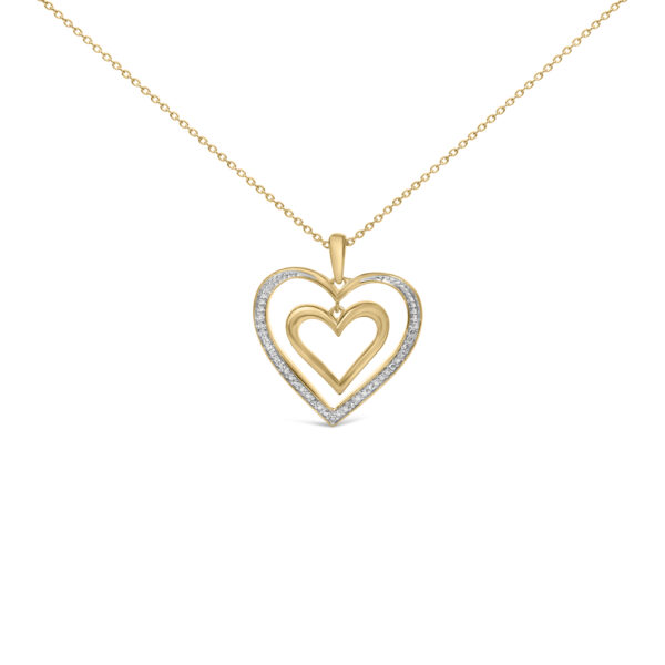 Double heart pendant in 24K gold vermeil with pave-set round diamonds on a cable chain