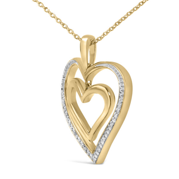24K gold vermeil double heart pendant necklace shown with its cable chain and spring ring clasp