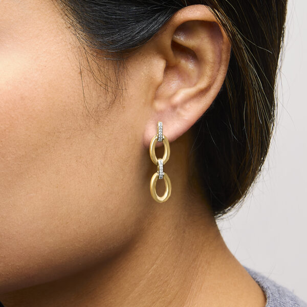 Oval link earrings shown worn, hanging from the ear