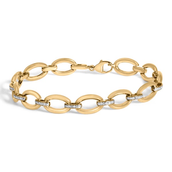 Gold Vermeil 1/10 Cttw Diamond Bold Oval Link Bracelet - Sterling Silver