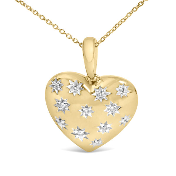 Side angle of a 24K gold vermeil heart pendant showing its dimension and the bail connecting it to the chain