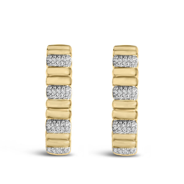 Ribbed gold-tone hoop earring with small round diamonds set along the front, shown against a plain background