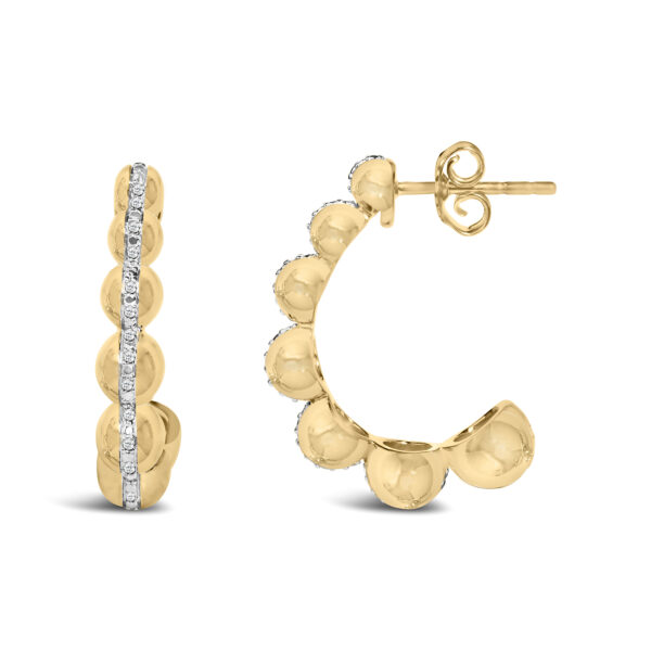 Close-up of the round diamonds set in pave on the 24K gold vermeil earring
