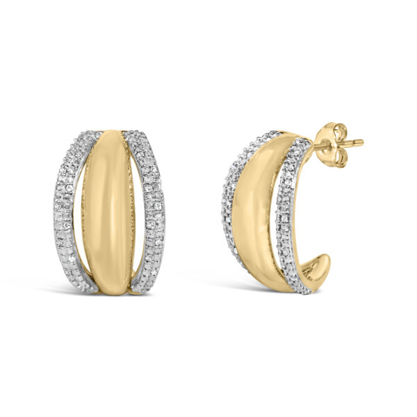 Gold Vermeil 1/10 Cttw Diamond Bold Half Hoop Earring - Sterling Silver - alternate view 2