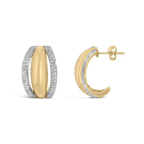 Gold Vermeil 1/10 Cttw Diamond Bold Half Hoop Earring - Sterling Silver - alternate view 3