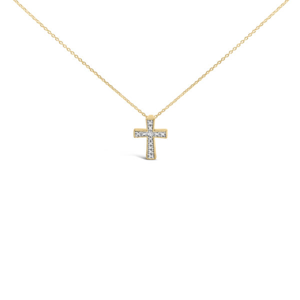 Cross pendant in 24K gold vermeil over sterling silver, set with round diamonds along its arms