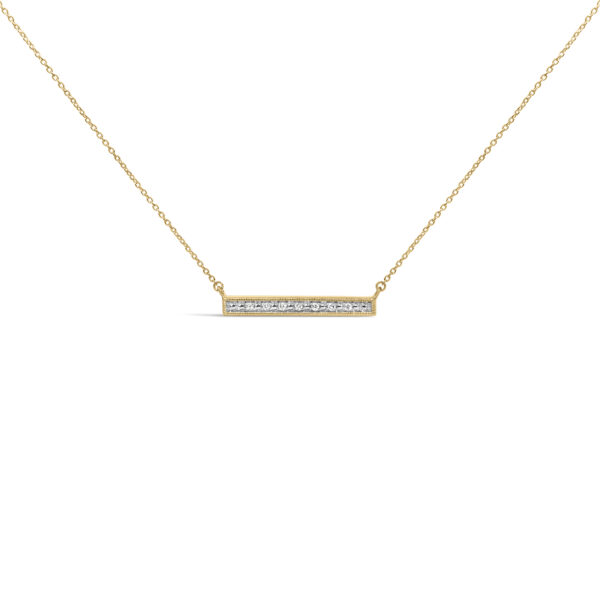 24K gold vermeil bar pendant with round diamond accents on a cable chain