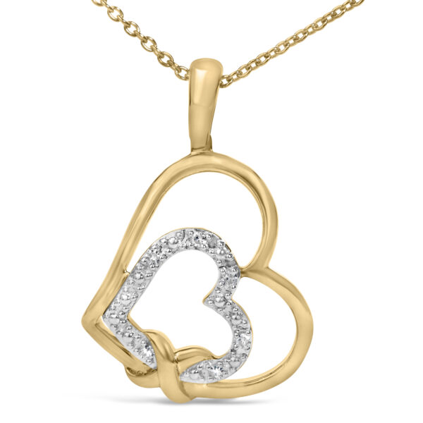 Close-up of the pave diamond setting within the double heart pendant