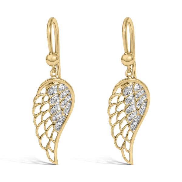 Gold Vermeil Diamond Accent Angel Wing Drop Earring - Sterling Silver