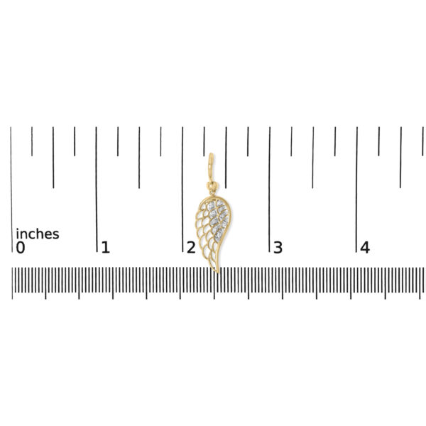 24K Gold vermeil angel wing earring shown next to a scale reference for size comparison
