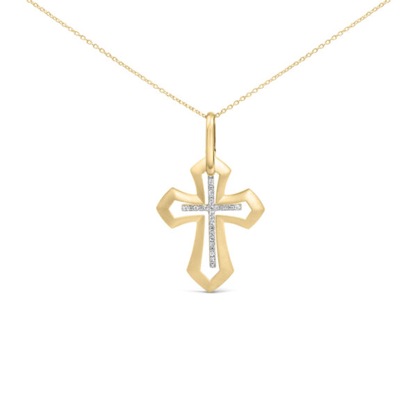 Roman cross pendant in 24K gold vermeil with diamond accents, shown on a plain background