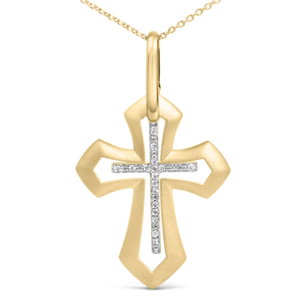Side angle of the 24K gold vermeil cross pendant showing the bail and chain attachment