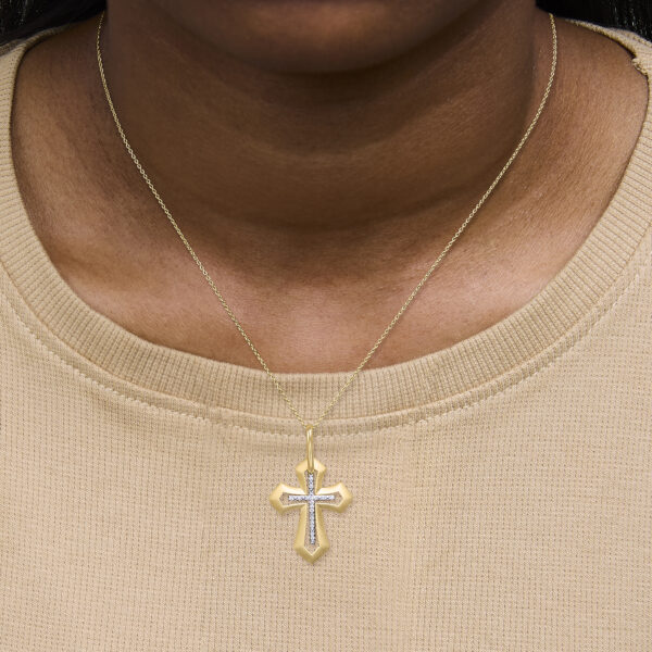 24K gold vermeil cross pendant necklace displayed as worn