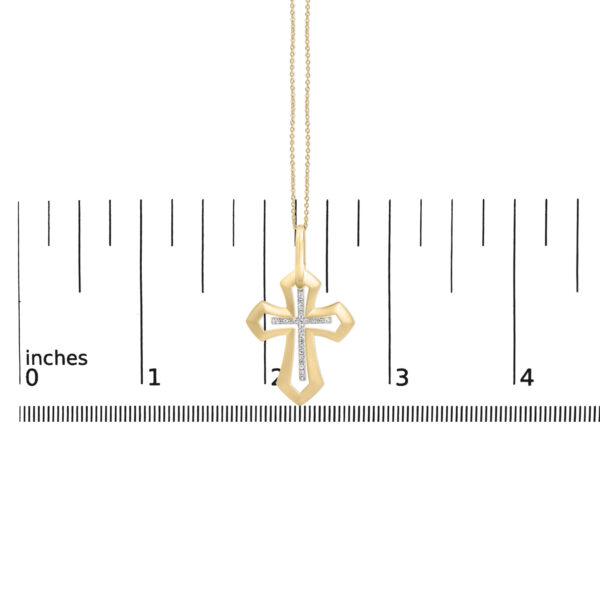 24K gold vermeil cross pendant necklace shown at full length with chain for scale