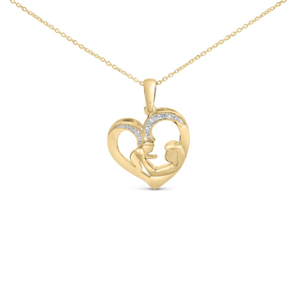 Mom and child heart pendant in 24K gold vermeil with pave diamond accents on a cable chain