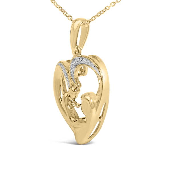 Close-up of the pave-set round diamonds on the 24K gold vermeil heart pendant
