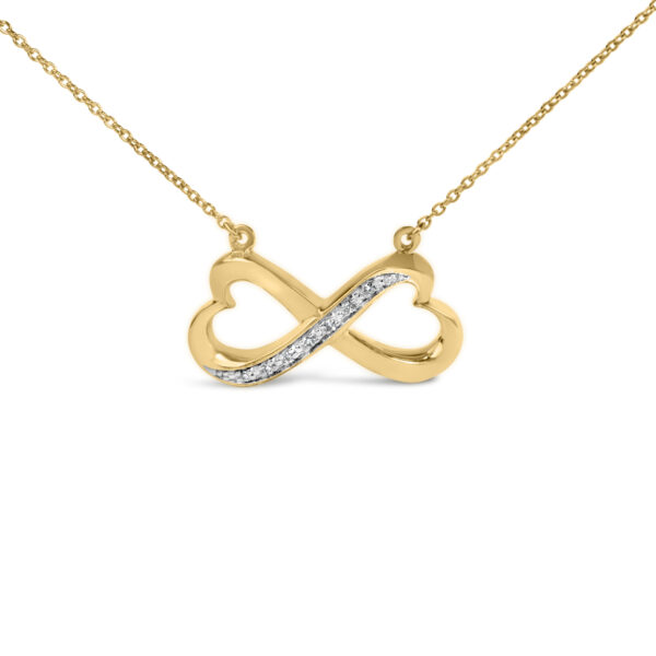 Side angle of the yellow vermeil infinity heart pendant on its cable chain
