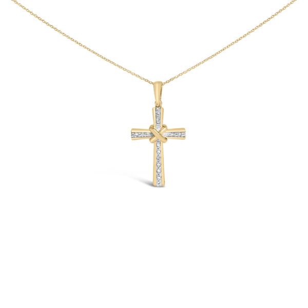 Cross pendant with pave-set round diamonds on a cable chain, shown in 24K gold vermeil finish