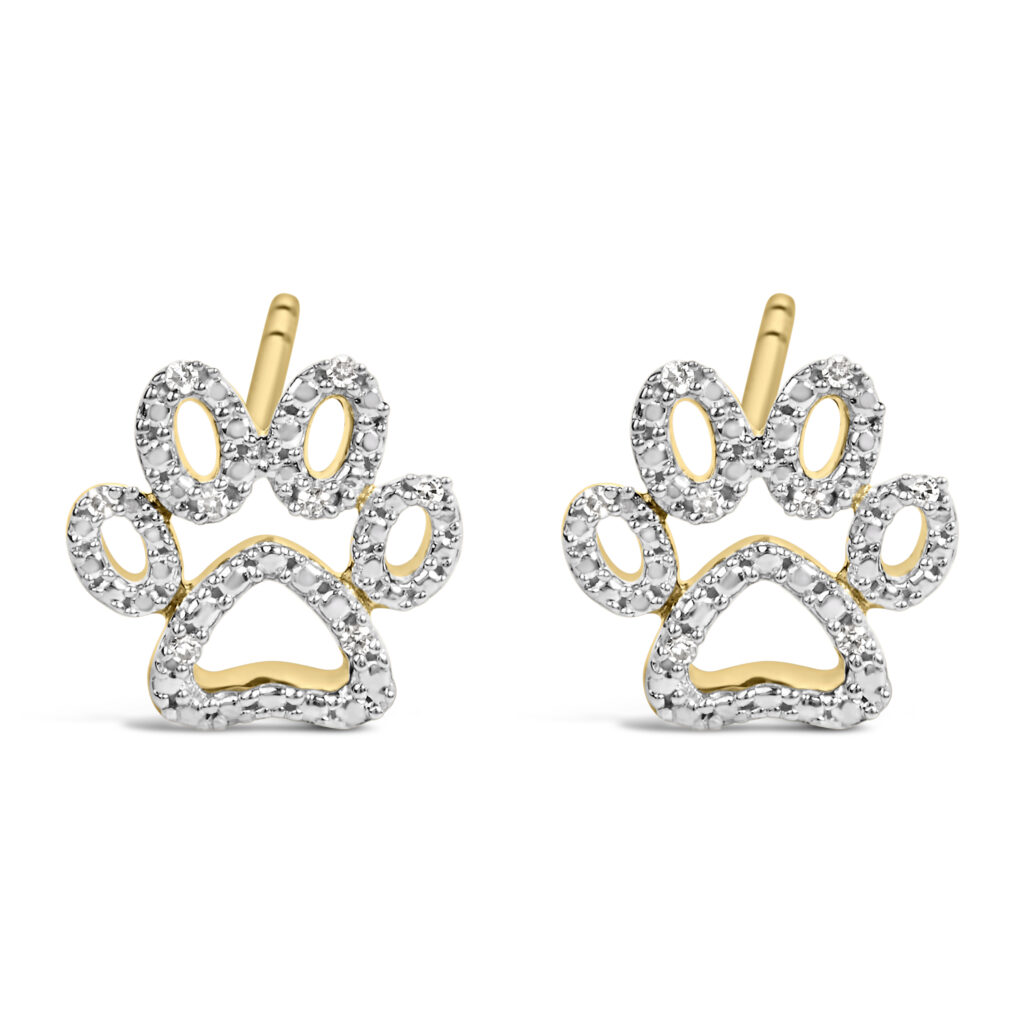 Gold Vermeil Diamond Accent Pet Paw Earring - Sterling Silver