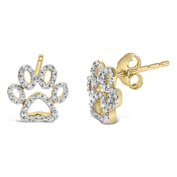 Gold Vermeil Diamond Accent Pet Paw Earring - Sterling Silver - alternate view 2