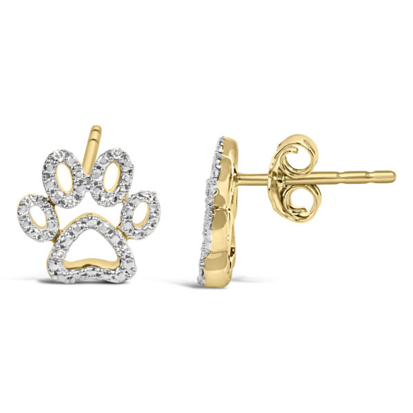 Gold Vermeil Diamond Accent Pet Paw Earring - Sterling Silver - alternate view 3