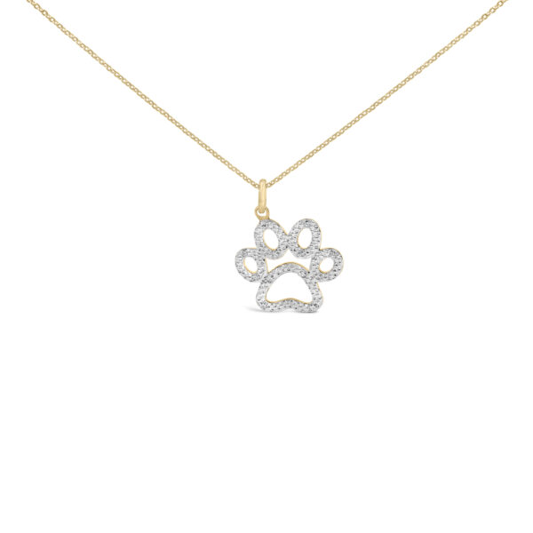 Paw-shaped pendant in gold-tone metal with small pave-set diamonds, shown on a cable chain