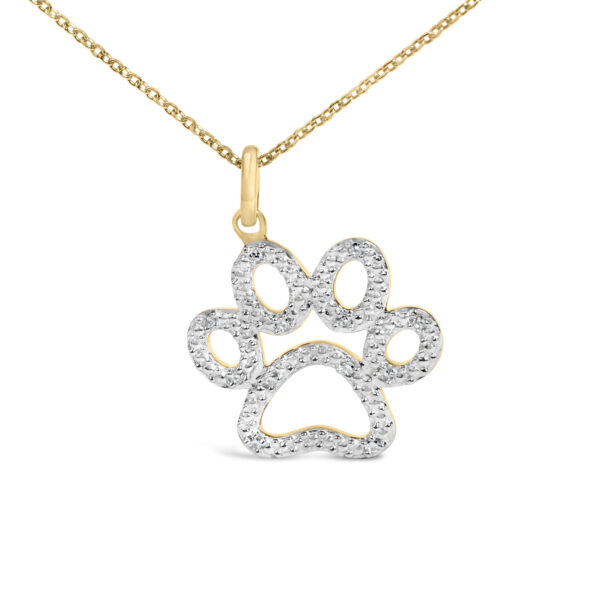 Side angle of the gold-tone paw pendant showing the bail and chain attachment