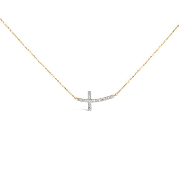Cross bar pendant necklace in 24K gold vermeil over sterling silver, laid flat with cable chain and clasp visible
