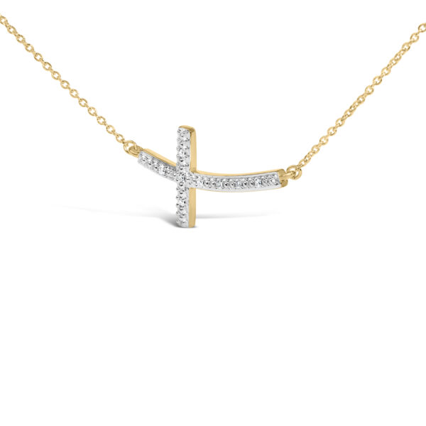 Cross bar necklace shown from an angled perspective to display the 24K gold vermeil finish and chain link