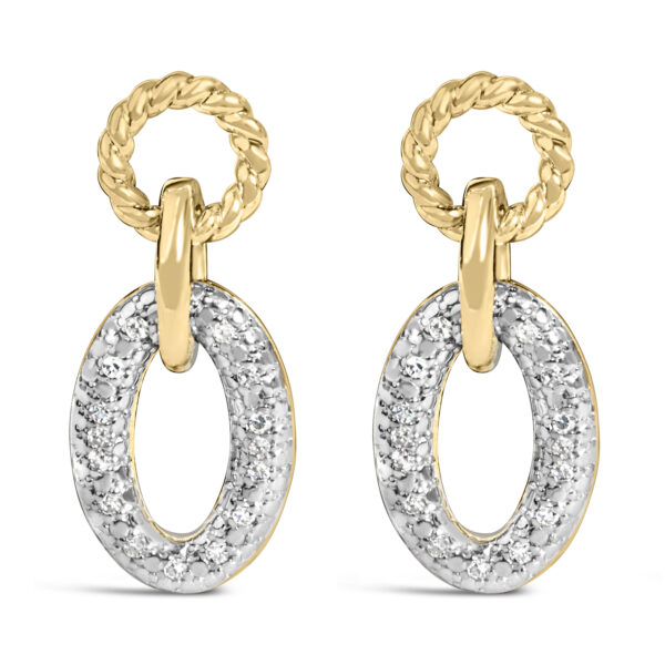 Oval link earrings in 24K gold vermeil with pave-set round diamonds on the front oval link
