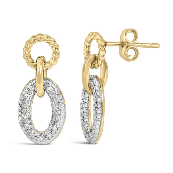 Close view of the pave diamond setting on the oval link portion of the earring
