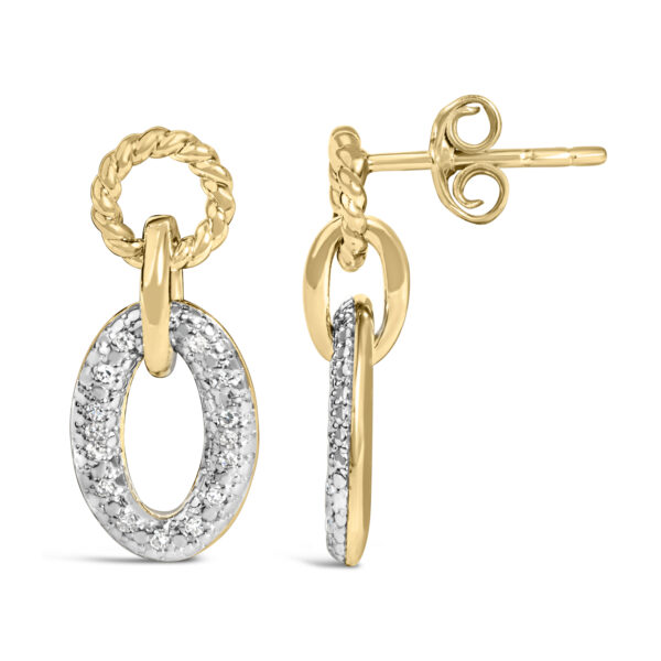 Side angle of the earring showing the push back closure and link construction