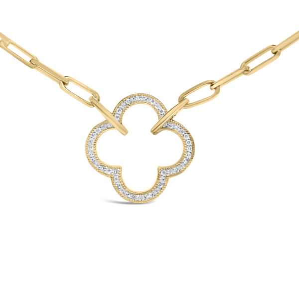 Gold Vermeil 1/10 Cttw Diamond Paperclip Chain Clover Pendant Necklace - Sterling Silver - alternate view 2
