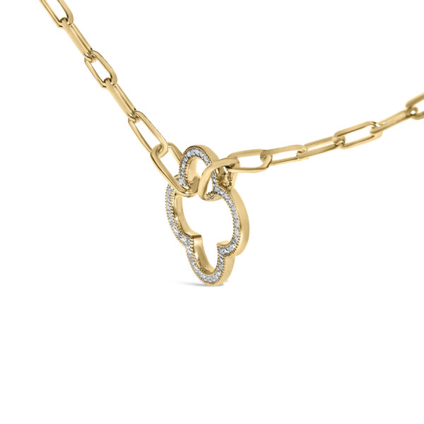 Gold Vermeil 1/10 Cttw Diamond Paperclip Chain Clover Pendant Necklace - Sterling Silver - alternate view 3