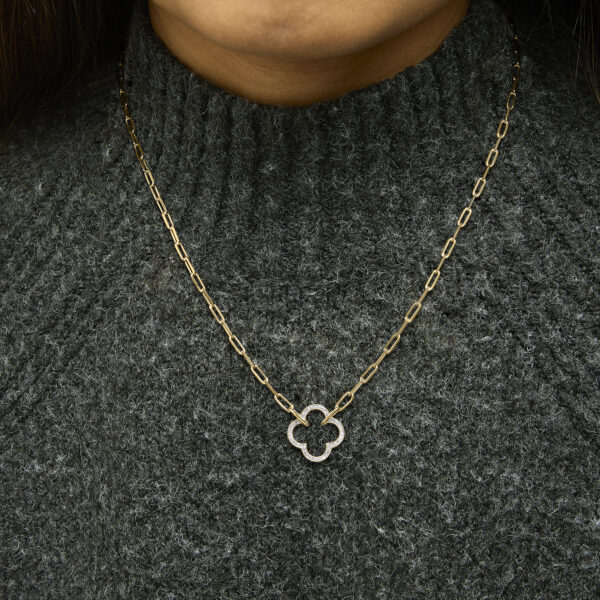 Gold Vermeil 1/10 Cttw Diamond Paperclip Chain Clover Pendant Necklace - Sterling Silver - alternate view 5