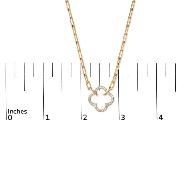 Gold Vermeil 1/10 Cttw Diamond Paperclip Chain Clover Pendant Necklace - Sterling Silver - alternate view 4