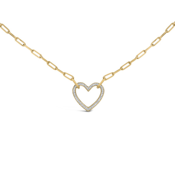 Gold Vermeil 1/10 Cttw Diamond Paperclip Chain Heart Pendant Necklace - Sterling Silver